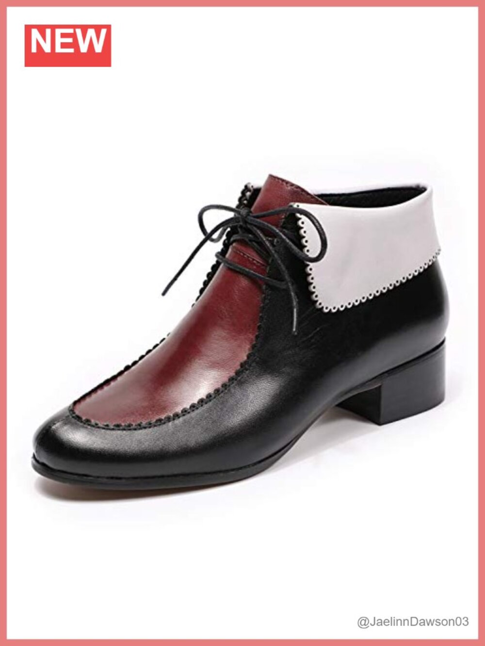 Leather Lace Up Ankle Boots Low Heel Round Toe Women's Booties